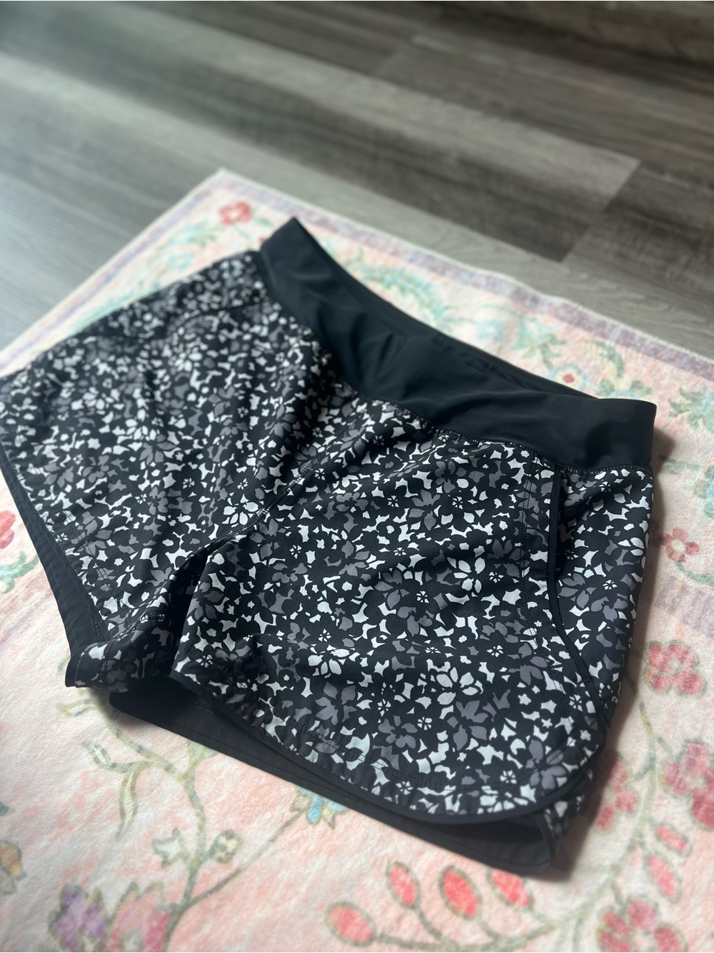 Lands' End Black Swim/Active Shorts with White Liner